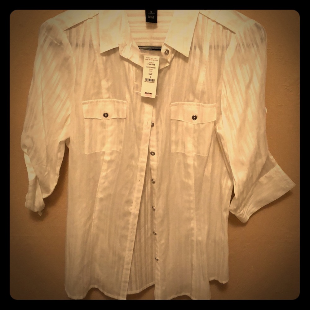 NWT WHBM blouse button down sheer